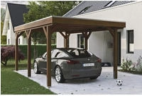 Skanholz Einzelcarport "Grunewald" Leimholz braun mit Aluminiumdach