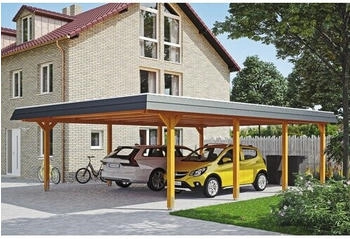 Skan Holz Doppelcarport Wendland schwarze Blende inkl. Pfostenanker 630 x 879 cm eiche hell