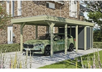 Skan Holz Einzelcarport Friesland-Hybrid inkl. Abstellraum Aluminium Pfostenanker 314 x 708 cm kesseldruckimprägniert