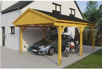Skan Holz Einzelcarport Fichtelberg inkl. Dachschindeln schwarz 423 x 566 cm Eiche hell