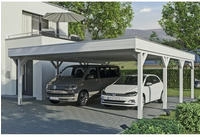 Skanholz Doppelcarport "Grunewald" Leimholz wei&szlig; mit Aluminiumdach