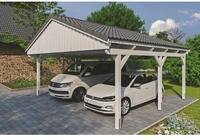 Skanholz Doppelcarport "Fichtelberg" Leimholz wei&szlig; mit Dachlattung