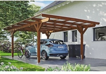 Skan Holz Einzelcarport Odenwald inkl. Pfostenanker 428 x 648 cm nussbaum