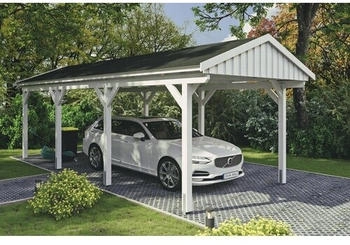 Skan Holz Einzelcarport Fichtelberg inkl. Dachschindeln schwarz 317 x 808 cm weiß