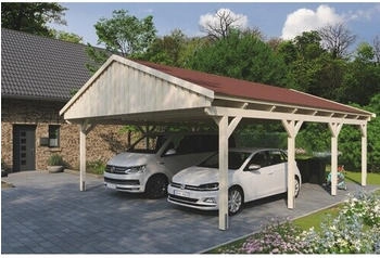 Skan Holz Doppelcarport Fichtelberg inkl. Dachschindeln rot 618 x 808 cm natur