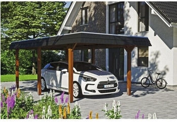 Skan Holz Einzelcarport Wendland schwarze Blende inkl. EPDM Folie Pfostenanker 362 x 628 cm nussbaum