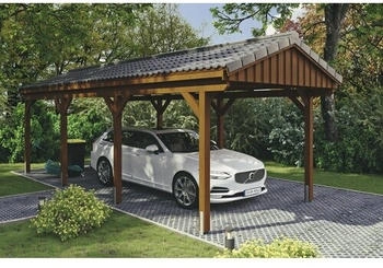 Skan Holz Einzelcarport Fichtelberg 317 x 808 cm Nussbaum