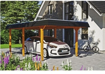Skan Holz Einzelcarport Wendland schwarze Blende inkl. Pfostenanker 362 x 628 cm eiche hell