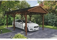 Skanholz Einzelcarport "Fichtelberg" Leimholz braun mit schwarzen Schindeln
