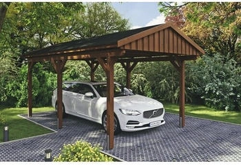 Skan Holz Einzelcarport Fichtelberg inkl. Dachschindeln schwarz 317 x 566 cm Nussbaum