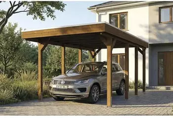 Skan Holz Friesland Flachdach Einzelcarport Nadelholz 320x555cm Nussbaum (350032-03-40)