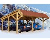 Skanholz Doppelcarport "Harz" Massivholz 291 cm Gr&uuml;n mit schwarzen Schindeln