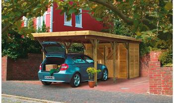 Karibu Set: Carport Classic 2, mit PVC-Dacheindeckung, mit Abstellrau