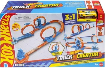 Hot Wheels Track Creator Dreifach-Looping-Pack und Spielzeugauto im Ma&szlig;stab 1:64, Trackbauset