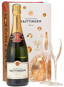 Taittinger Brut Reserve Non Vintage Champagne and Glasses Gift Set 75cl