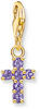 THOMAS SABO Damen Charm-Anhänger Kreuz mit violetten Steinen vergoldet 925