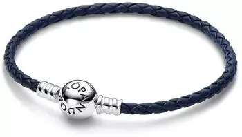Pandora Moments Blaues Geflochtenes Lederarmband mit Kugelverschluss 592790C01 Pandora Moments Blaues Geflochtenes Lederarmband mit Kugelverschluss 592790C01