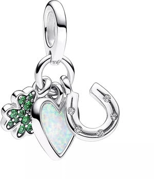 Pandora Vierblättriges Kleeblatt, Herz und Hufeisen Dreifacher Charm-Anhänger Pandora Vierblättriges Kleeblatt, Herz und Hufeisen Dreifacher Charm-Anhänger