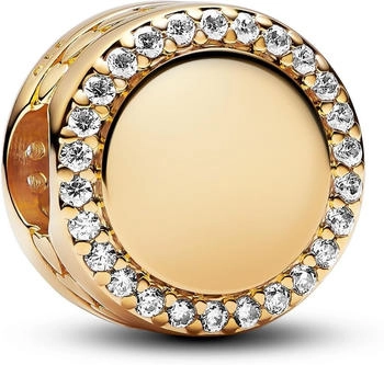 Pandora Engravable sparkling button charm gold (768747C01)