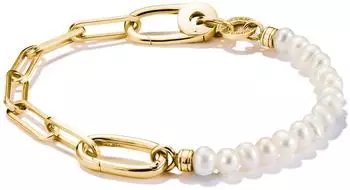 Thomas Sabo Charm-Armband Paperclip und Perlen mit einem Connect Link vergoldet (C1209-430-14)