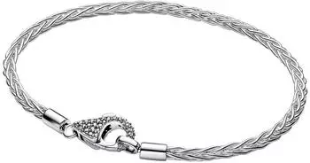 Pandora Pavé Clasp Foxtail Chain Charm-Armband, Damen, Silber (594462C01-17)