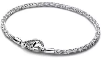 Pandora Moments Fischgrätenketten-Armband mit Pavé-Verschluss, Sterlingsilber (594462C01-19)