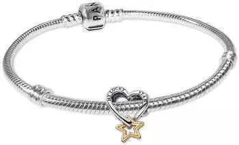 Pandora Damenarmband Geschenkset Gl&uuml;cksstern und Herz, 18cm (68598-18)