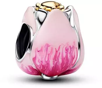 Pandora Charm Tulpe, Sterlingsilber 925 mit 14-kar&auml;tigem Gold&uuml;berzug, rosa Emaille (764352C01)