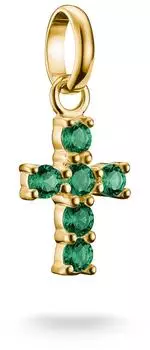 Thomas Sabo Anh&auml;nger Kreuz goldfarben mit gr&uuml;nen Steinen (CC1206-M01-6)