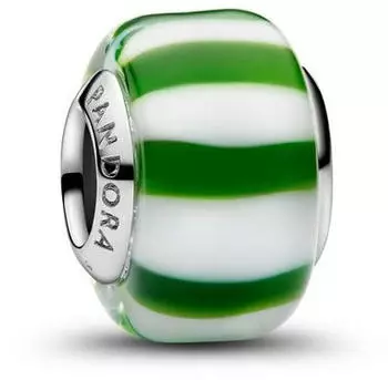 Pandora Green Peppermint Muranoglas Charm, gr&uuml;n-wei&szlig; gestreift (735071C02)
