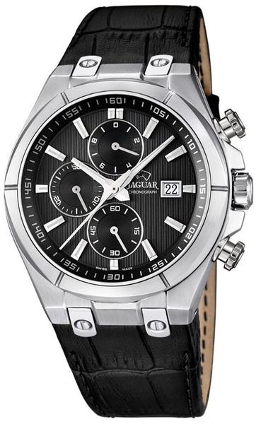 Jaguar Herren-Armbanduhr Sport analog Leder-Armband schwarz Quarz-Uhr Ziffernblatt schwarz UJ667/4