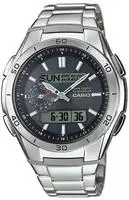 Funkchronograph CASIO FUNK, schwarz (silberfarben, dunkelblau), Armbanduhren, Herren,