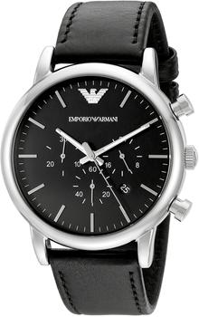 Giorgio Armani Ar1828 Chronograph Luigi Silber Leder Herrenuhr Armbanduhr