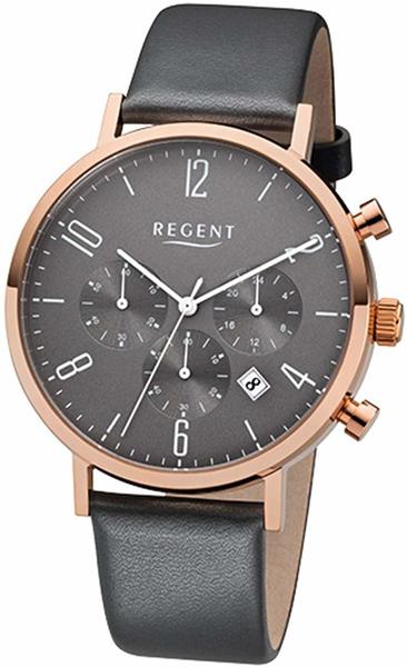 Regent Herren-Armbanduhr Elegant Chronograph Leder-Armband anthrazit grau Quarz-Uhr Ziffernblatt anthrazit grau URF1038