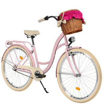 Milord Bikes Comfort Bicycle With Basket, Women's Bicycle 3-speed Shimano (Pink-Cream)
