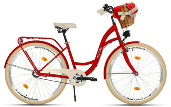 Milord Bikes Comfort Bicycle With Basket, Women's Bicycle 3-speed Shimano (Red)