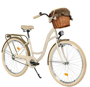 Milord Bikes Comfort Bicycle With Basket, Women's Bicycle 3-speed Shimano (Cream-Brown)