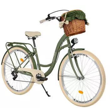 Milord Bikes Comfort Bicycle With Basket, Women's Bicycle 7-speed Shimano (Green-Cream)