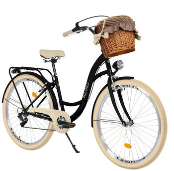 Milord Bikes Comfort Bicycle With Basket, Women's Bicycle 7-speed Shimano (Black-Cream)