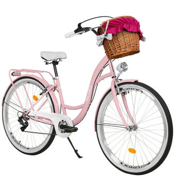 Milord Bikes Comfort Bicycle With Basket, Women's Bicycle 7-speed Shimano (Pink)