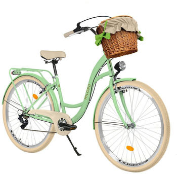 Milord Bikes Comfort Bicycle With Basket, Women's Bicycle 7-speed Shimano (Mint Cream)