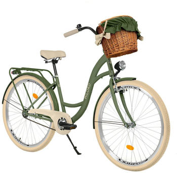 Milord Bikes Comfort Bicycle With Basket, Women's Bicycle 1-speed (Green-Cream)