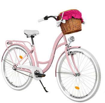 Milord Bikes Komfort Fahrrad mit Weidenkorb 28" rosa