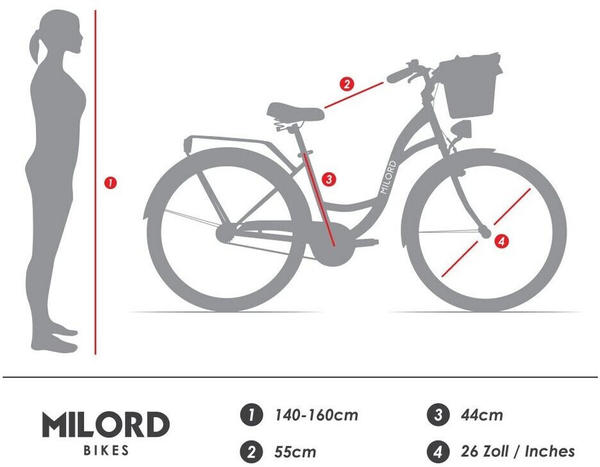 Milord Bikes Komfort Fahrrad mit Weidenkorb 26
