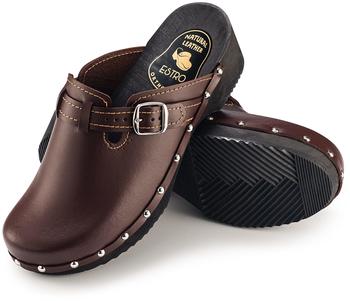 Strobl Clogs Holz Leder rutschfest Sohle CDL08 braun
