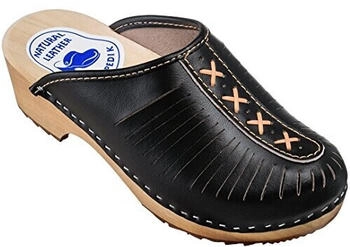 Strobl Damen Clogs Leder Schuhe Holz CDL01 Onyx