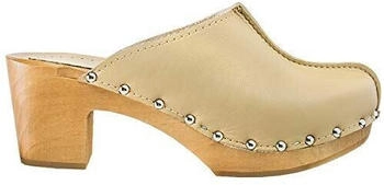 Strobl Damen Clogs Leder Schuhe Holz CDL03 beige