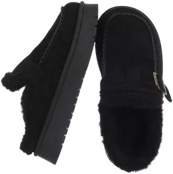 Ital Design Slippers with Decorative Fur schwarz