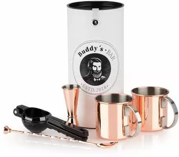 Buddys Bar Moscow Mule Komplett-Set, 2x 500ml Becher, Barlöffel, Barmaß, Limettenpresse (66012)
