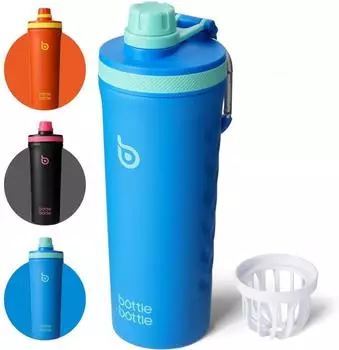 LuxusKollektion Protein Shaker Edelstahl mit Mischkugel, hellblau, 750ml, BPA-frei